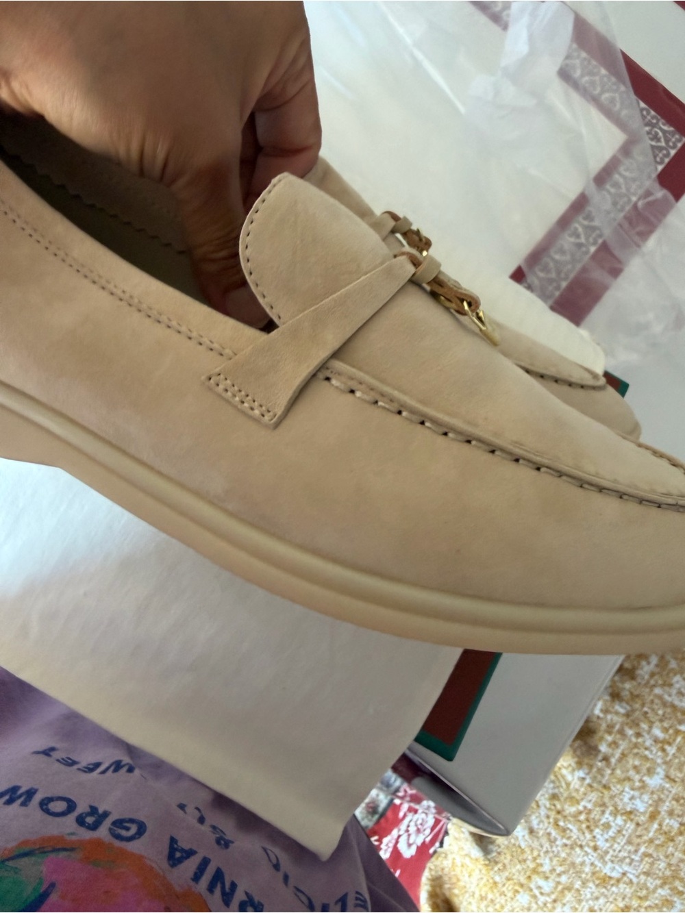 unisex beige Suede Tassel Loafers with Gold Accents size Euro40/W9 - Picture 7 of 7